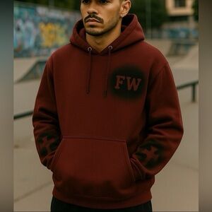 Custom Hoodie Pullover Burgundy / Black  with Cross Unisex‎ Size Large